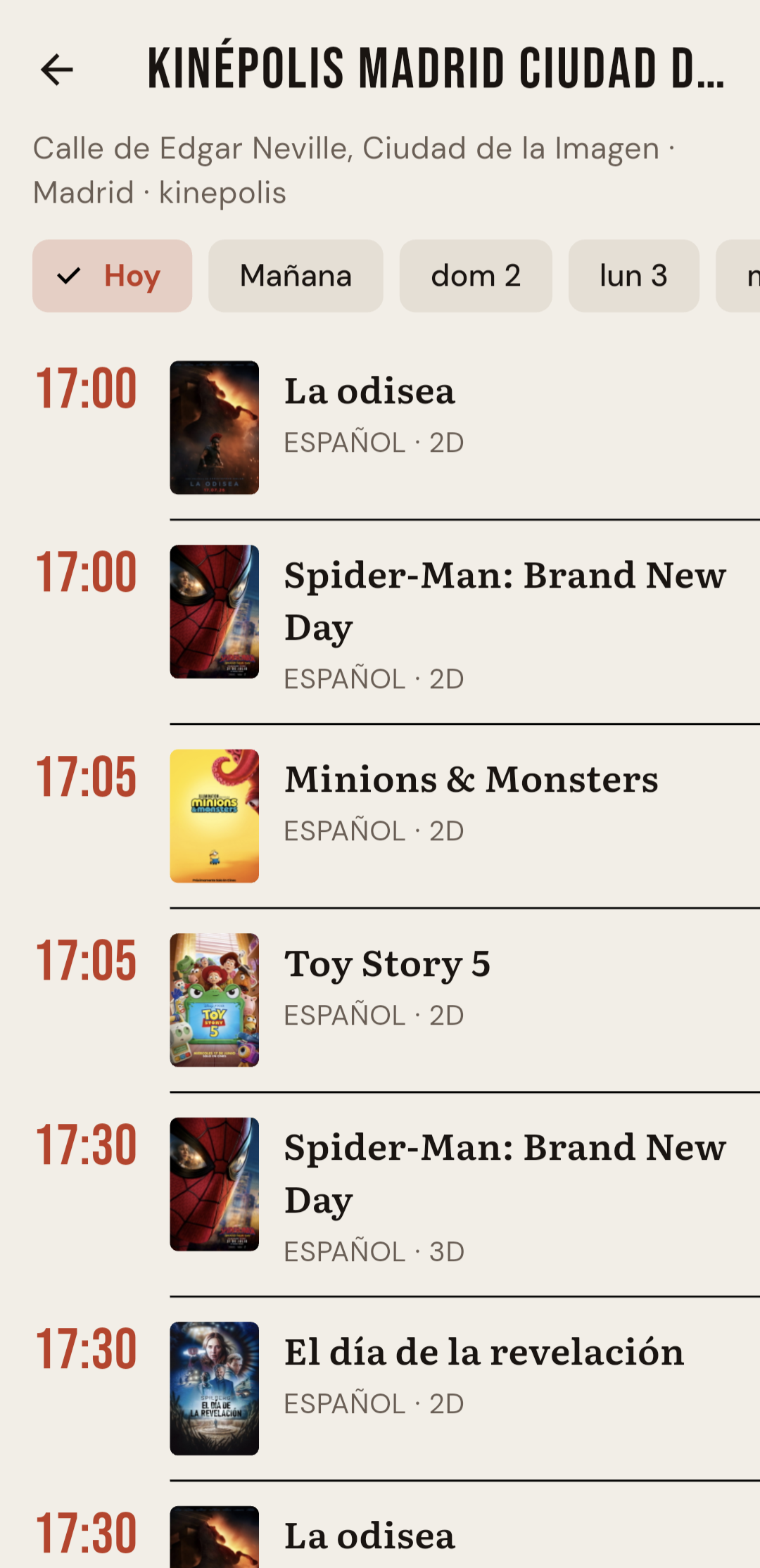 Otra vista de la app Tu Cine